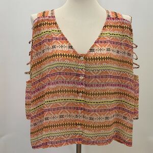Rock & Republic Women's top Medium Multi-Color Sheer‎ Cold-shoulder